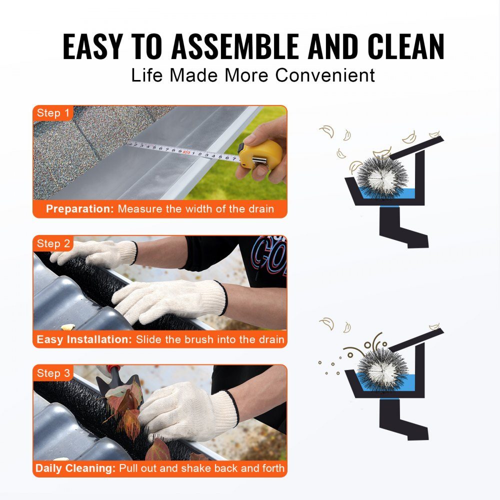 Gutter Brush, 80ft Total Length, φ110m, Gutter Cleaning Tool, Floor Level Gutter Brush, Leaf Guard for 5" Gutter, Easily Removes Leaves and Debris from Roof, Set of 27