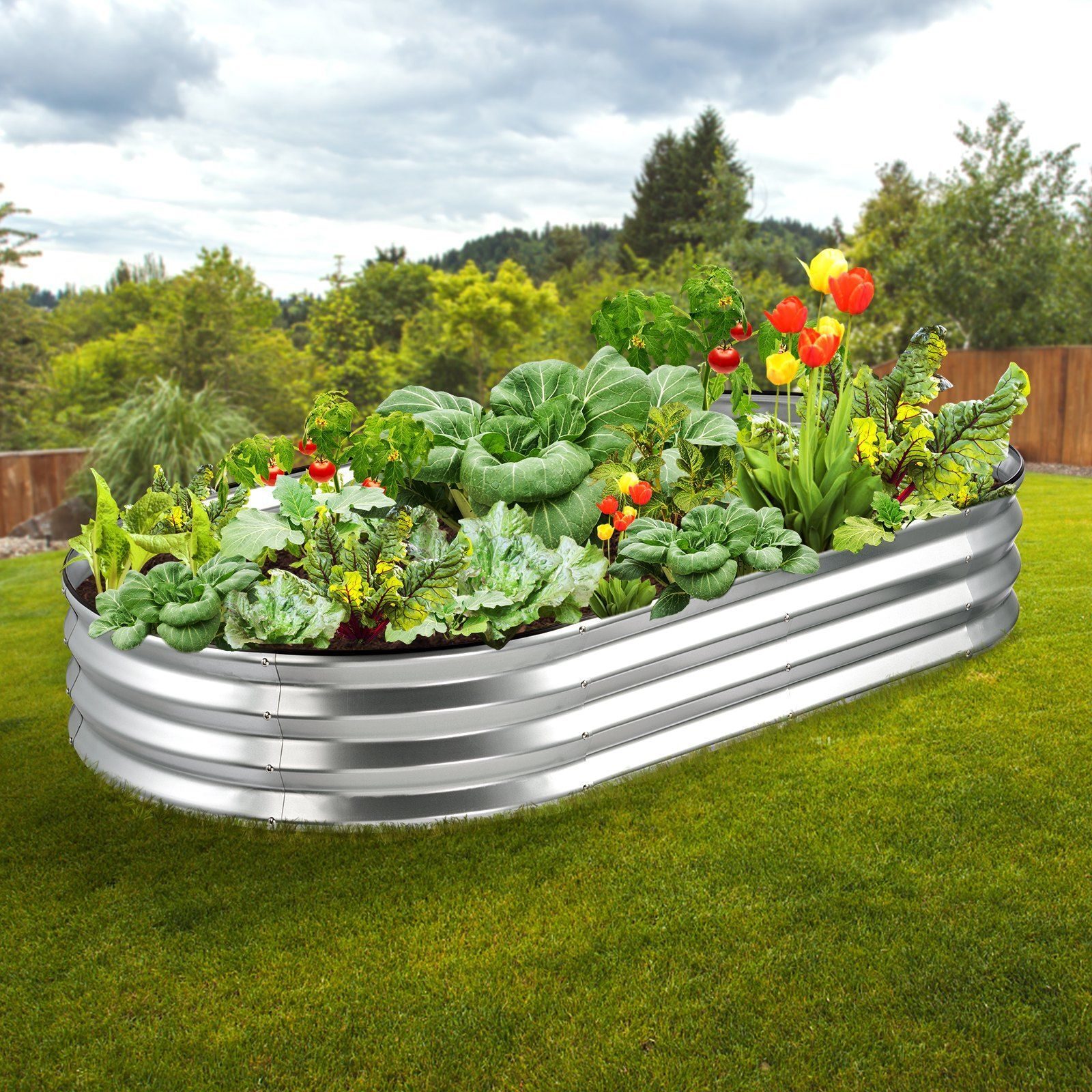 Komplettes Set Hochbeet-Pflanzgefäße, Blumenkasten, Pflanzkübel, Gemüsebeet, Gartenbeet, Pflanzbeet, 180x90x30cm, verzinktes Metall