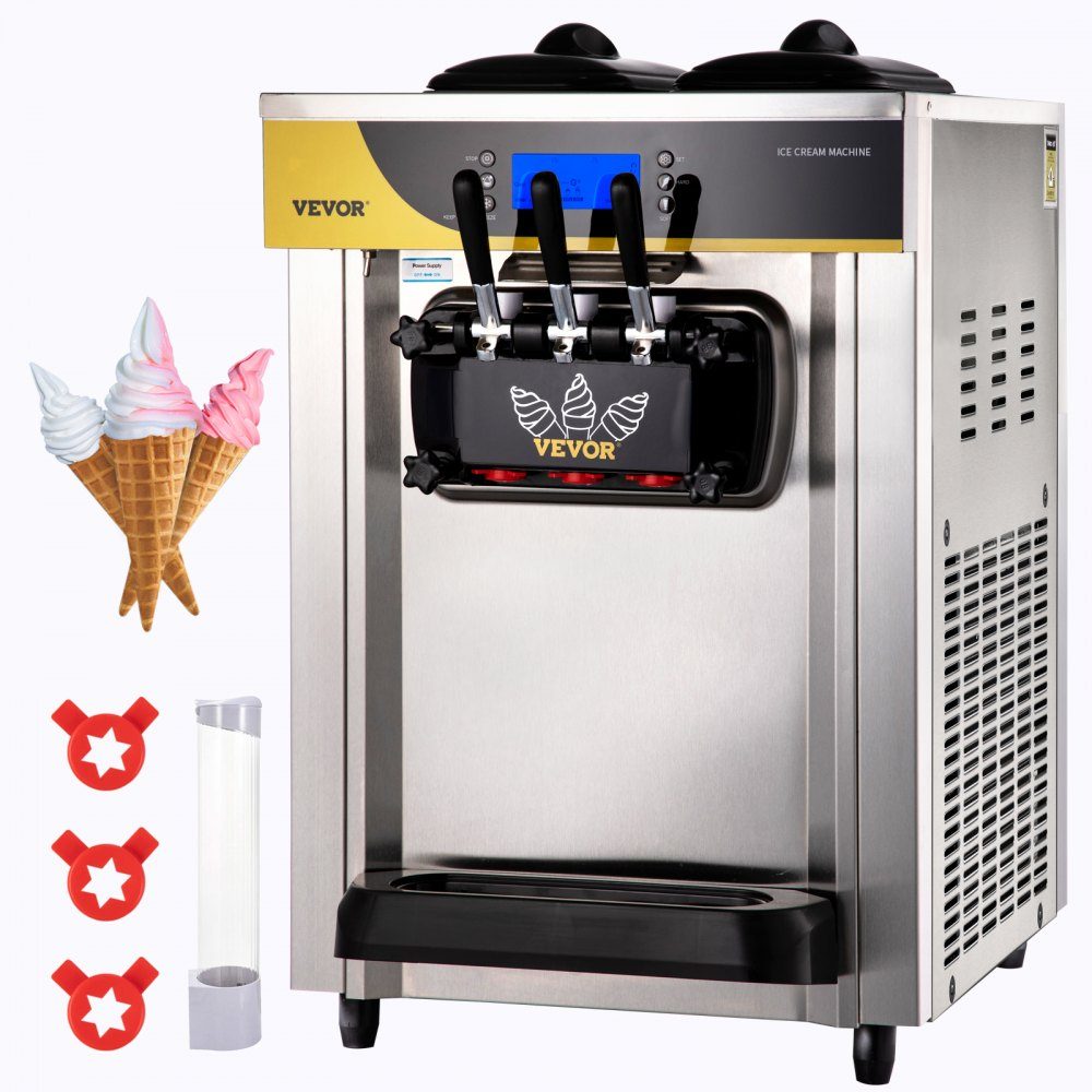 Machine à glace molle commerciale 22-30L/H, machine à glace professionnelle avec écran LCD, 3 saveurs, conception de bureau pour restaurants et entreprises