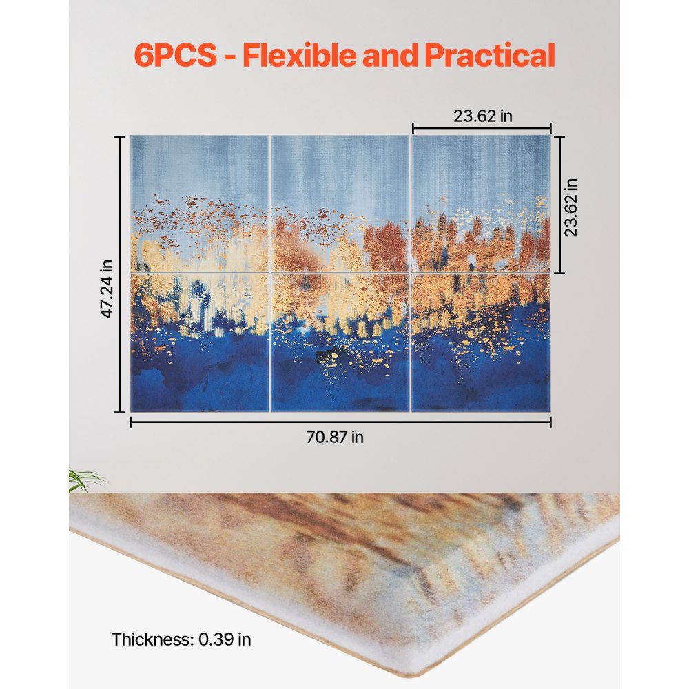 Packung mit 6 Akustikplatten, 1800 x 1200 x 10 mm, Akustikwandpaneele, selbstklebende dekorative Schalldämpfungs- und Absorptionsplatten für Zuhause, Büro, Studio, Spielzimmer, Theater, Malerei