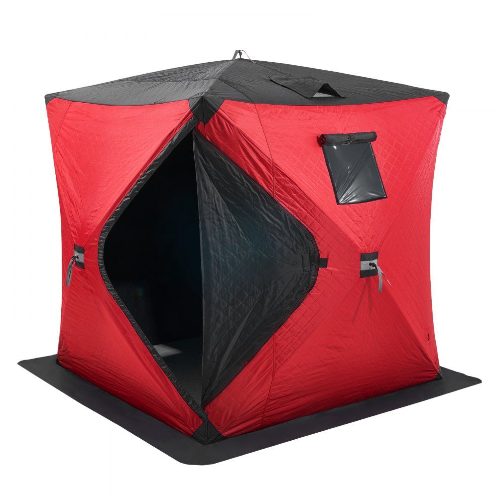 Portable Ice Fishing Tent, Pop Up Ice Fishing Tent for 3-4 People, Fishing Tent, Fishing Umbrella, Thermal Ice Hut for Winter Fishing, Tent with Anchors, Ropes, Carry Bag, 1.8x1.8x2m, Red