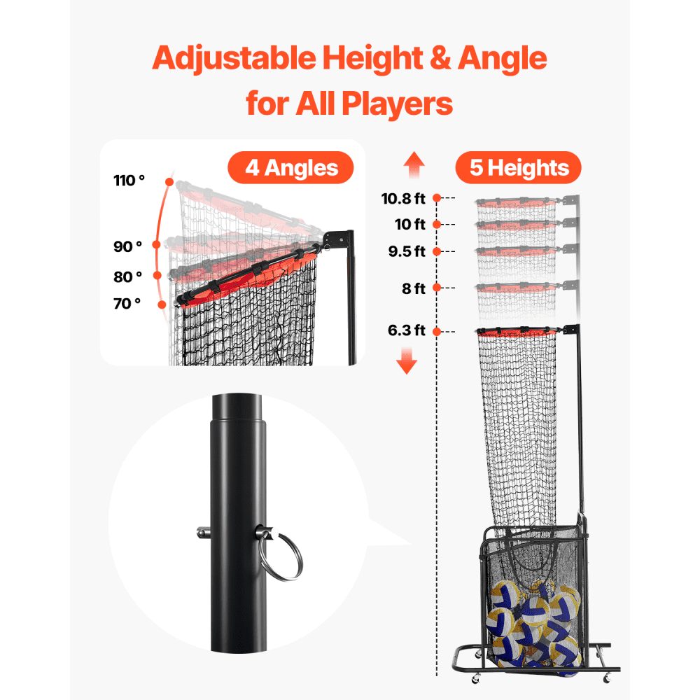 Volleyball Training Net, Angle & Height Adjustable Volleyball Trainer, Portable Practice Net with Trolley & Wheels & Carry Bag, Professional Serve & Smash Training