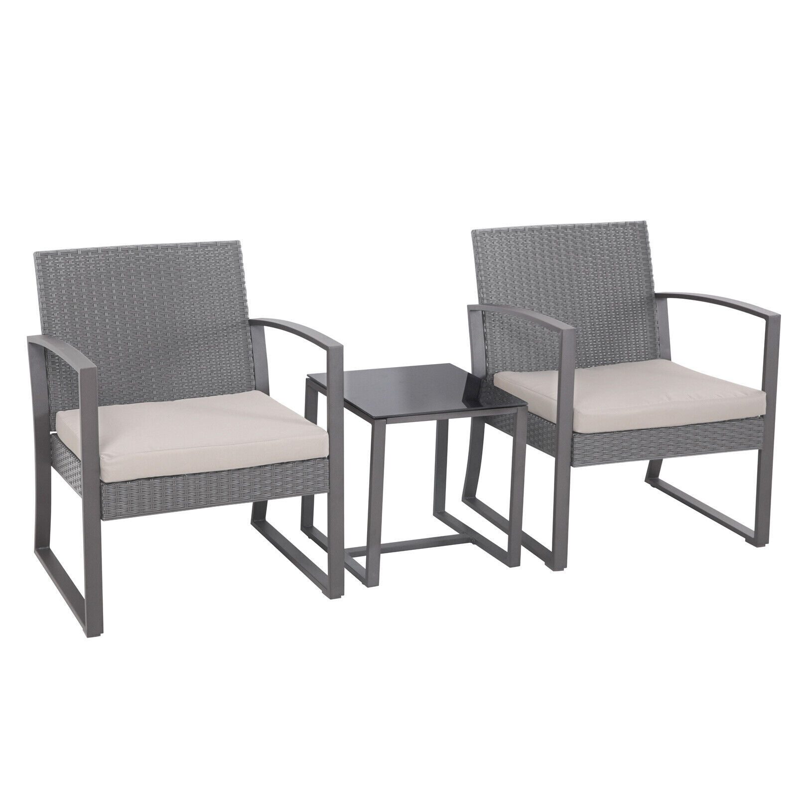 Sitzgruppe Rattan Gartenmöbel Polyrattan Set Tisch Sessel Lounge Grau