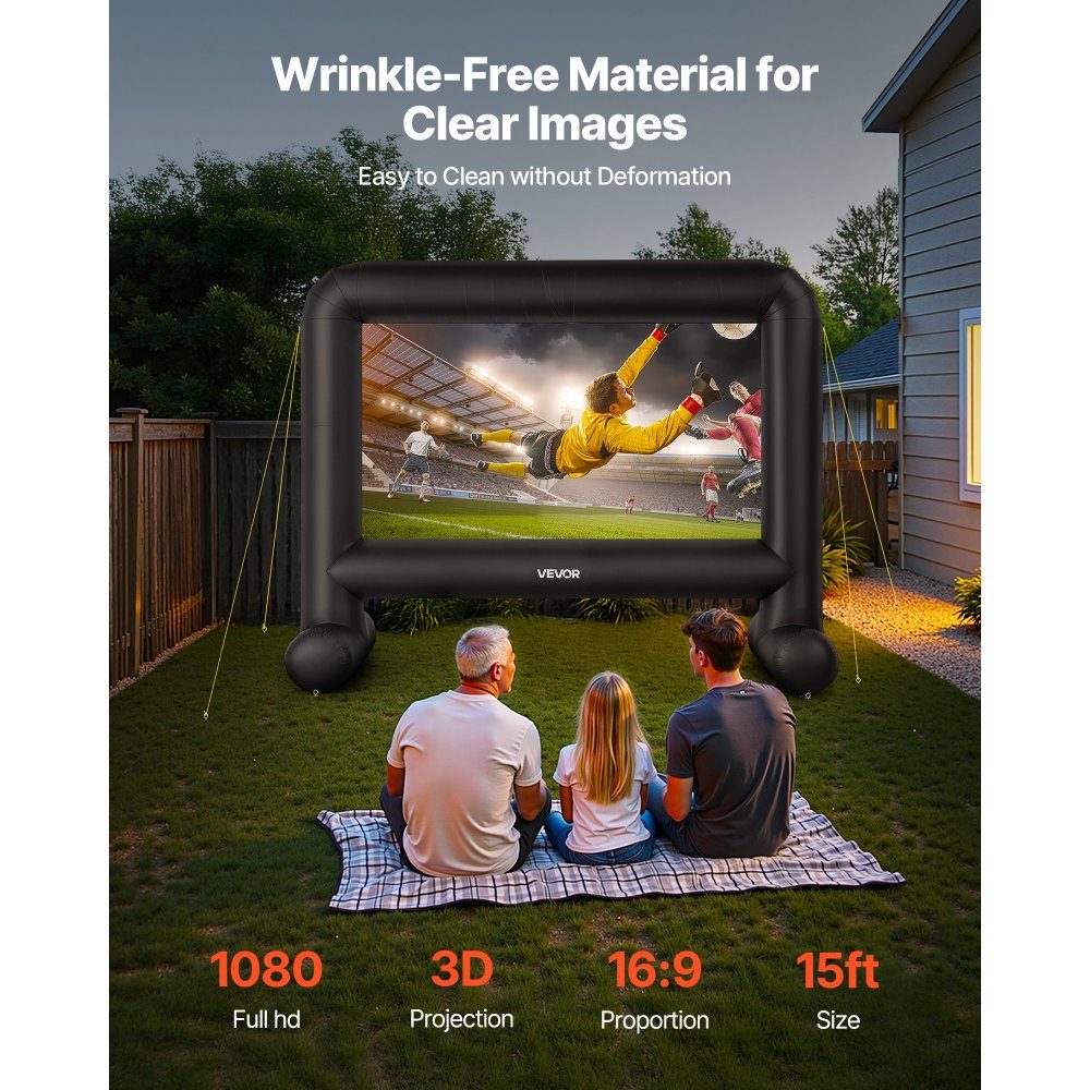 Aufblasbare Filmleinwand, Projektionsprojektor-Leinwand aus 600D, Projektionsleinwand mit tragbarer Aufbewahrungstasche, 16:9, Filmprojektion für Heimkino-Themenparty, Poolspaß (354 x 130 x 290 cm)