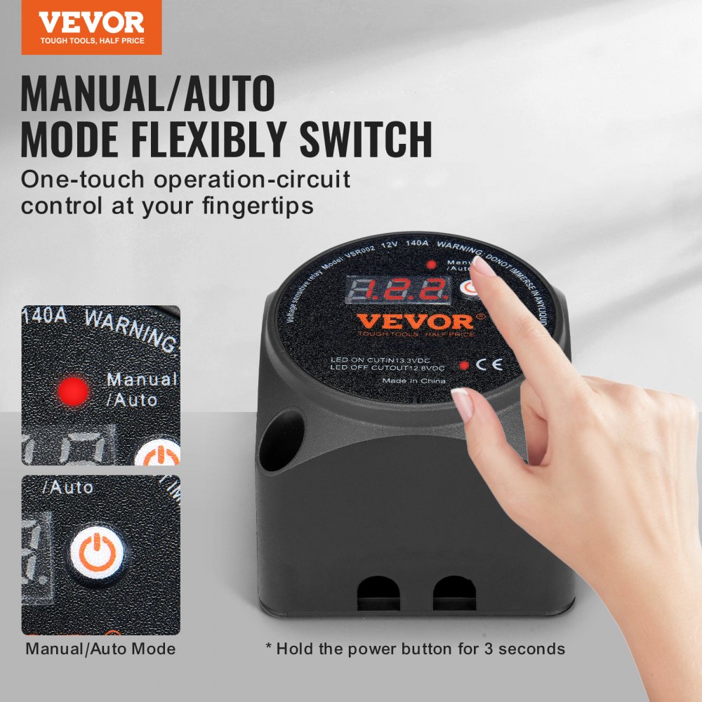 Doppeltes Batterie-Trennrelais, 12 V, 140 A, manueller automatischer Modus, spannungsempfindliches VSR-Relais mit LCD-Bildschirm für ATV, UTV, Wohnmobil, Wohnwagen, LKW, Boot, Yacht Doppeltes Batterie-Trennrelais, 12 V, 140 A, manueller automatischer Modus, spannungsempfindliches VSR-Relais mit LCD-Bildschirm für ATV, UTV, Wohnmobil, Wohnwagen, LKW, Boot, Yacht