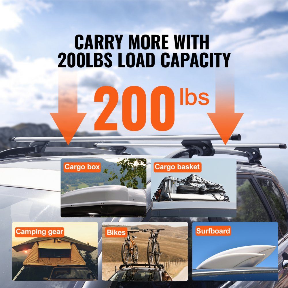Roof rack universal roof rack car aluminum cross bar 90 kg load capacity, for raised side rail with gap, suitable inner distance of the roof beam 19-118 cm, tube diameter 28-68 mm