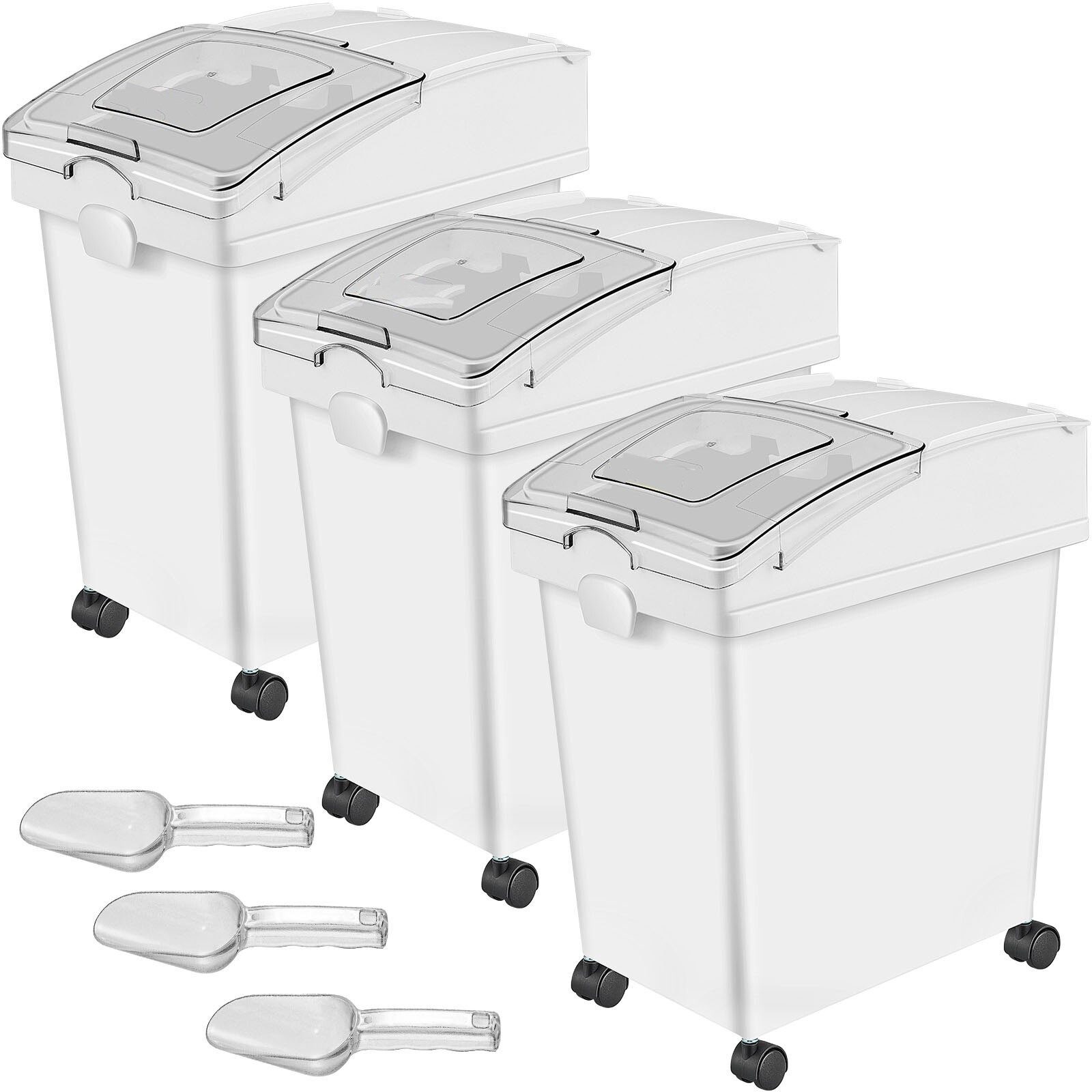 Flour and Rice Containers Capacity 25kg 3 Pack Storage Box Kitchen Triple Storage Containers White Storage for Grains and Other Dry Goods Bakery Bistro Restaurant Hotel Restaurant
