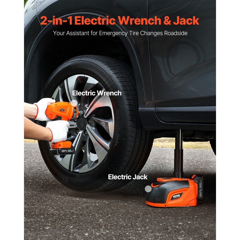 Cric de voiture électrique Cric à ciseaux portable réglable avec haute capacité (5T), remplacement du démonte-pneu avec clé à chocs, lumière LED et télécommande, pour camion berline SUV