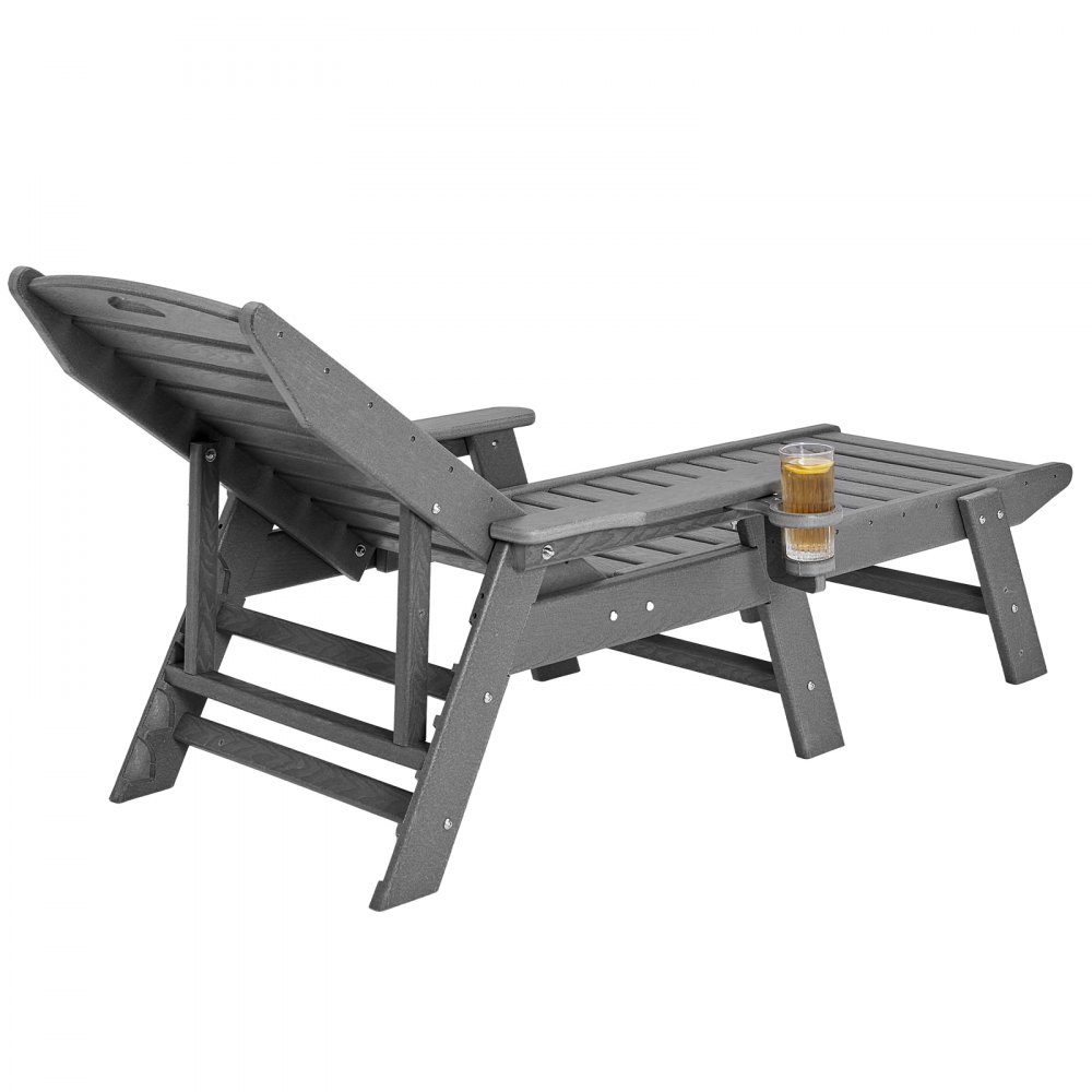 Sun Lounger 400lb Load HDPE Garden Lounger Beach Lounger with 6 Way Adjustable Backrest Armrest Cup Holder Balcony Lounger Patio Lounger for Pool Patio Patio Lawn Gray