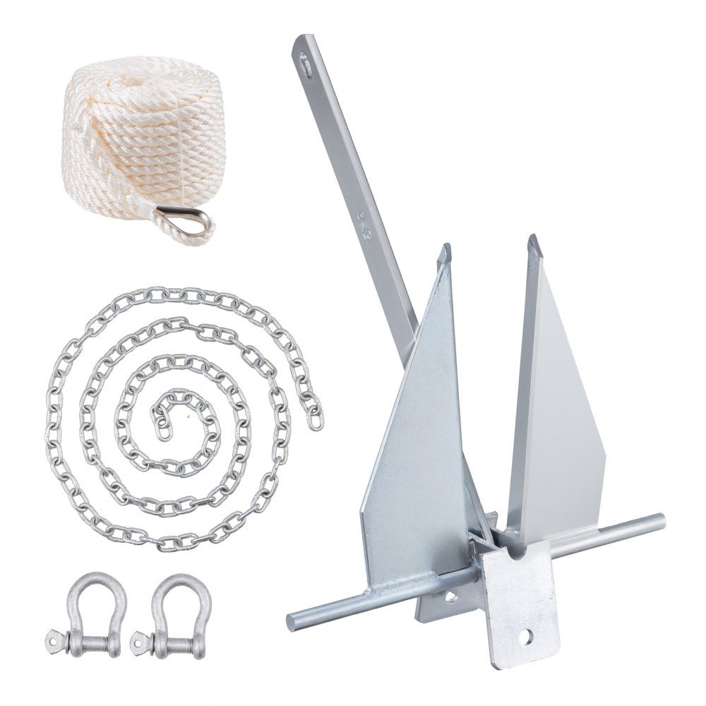 Fluke anchor set. Fluke Hot Dip Galvanized Steel Anchor with 8ft Chain, 100ft Rope and zwei 11-mm- Shackles, Boat Anchor for Small Vessels under 30ft, Seas, Rivers and Coasts, 15lb