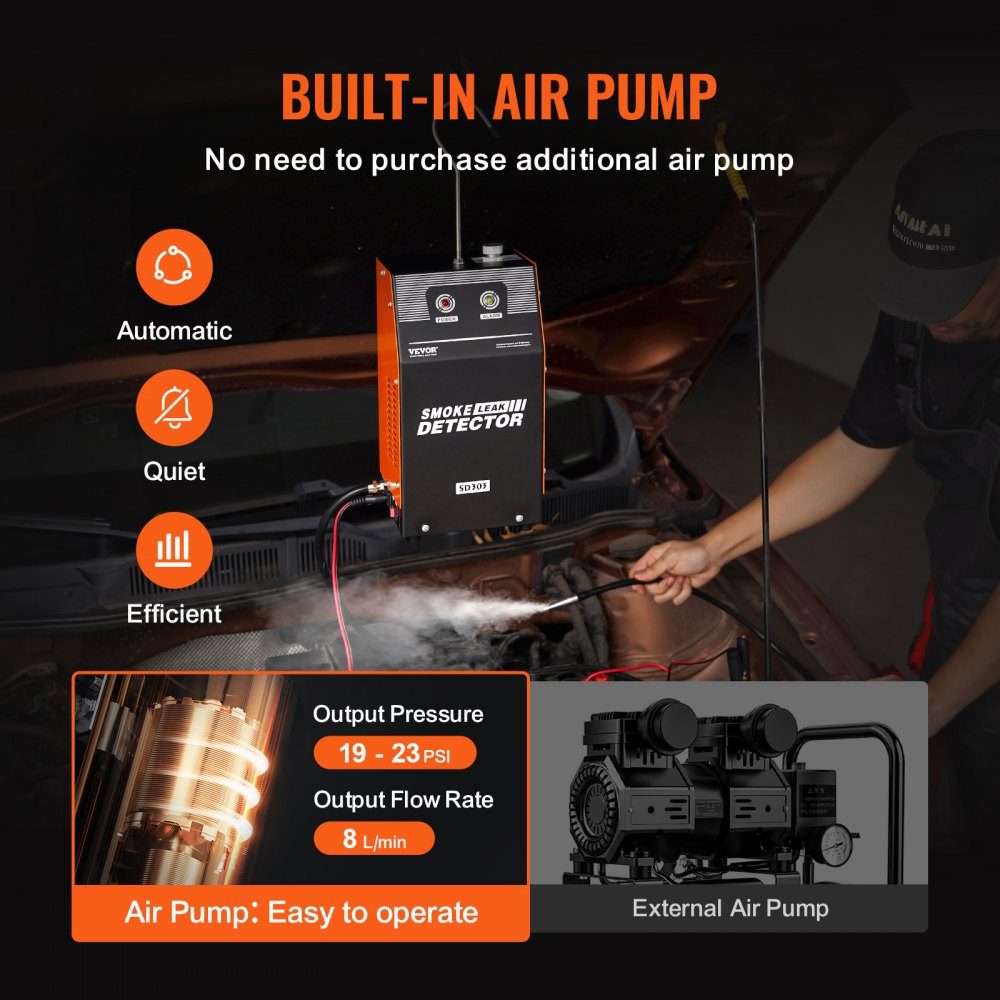 Auto Nebelmaschine, Nebelmaschine Lecksucher 8 L/min, Auto Nebelmaschine Luftmodus & Rauchmodus Zwei Modelle, Lecksucher mit Luftpumpen, Lecksucher für Nebelmaschinen freistehend