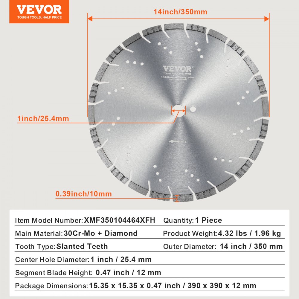 Diamant-Trennscheibe, 14 Zoll/350 mm Betonsägeblatt für Nass- oder Trockenarbeiten, 0,39 Zoll/10 mm Diamant-Segment-Trennscheibe mit schrägen Zähnen, universeller Mittellochdurchmesser 1 Zoll/25,4 mm, für Beton, Zementplatten, Fliesen, Ziegel Diamant-Trennscheibe, 14 Zoll/350 mm Betonsägeblatt für Nass- oder Trockenarbeiten, 0,39 Zoll/10 mm Diamant-Segment-Trennscheibe mit schrägen Zähnen, universeller Mittellochdurchmesser 1 Zoll/25,4 mm, für Beton, Zementplatten, Fliesen, Ziegel