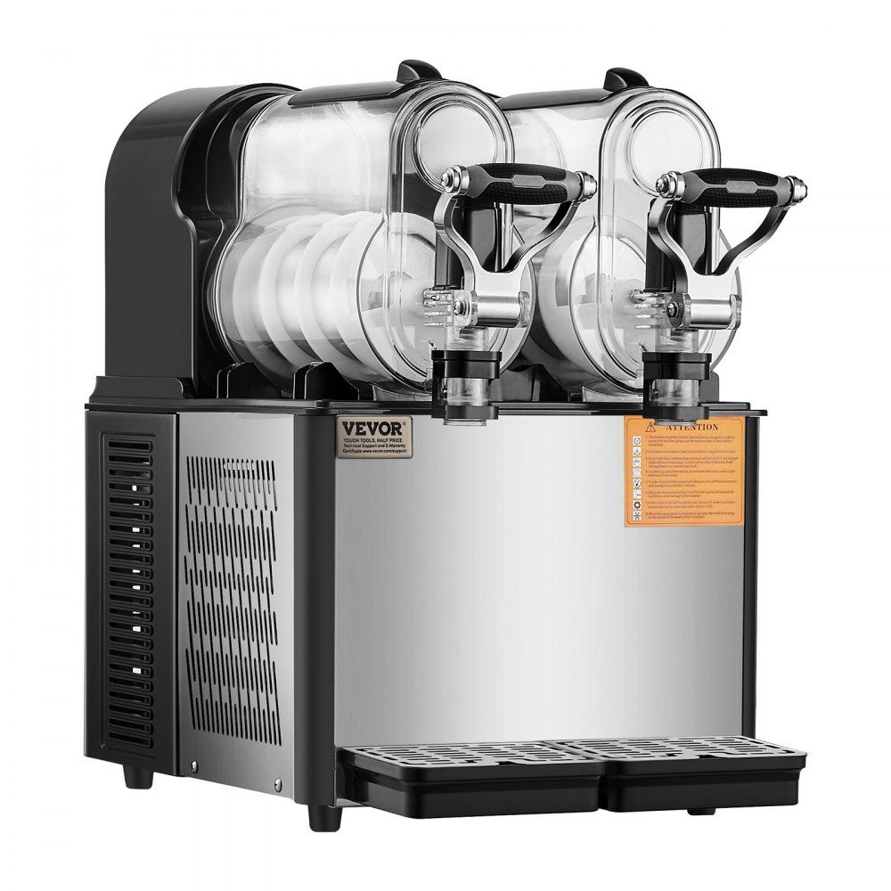 Kommerzielle Slush-Eismaschine, 3 l x 2, Doppeltankmaschine für gefrorene Getränke, 24 Tassen, Edelstahl, Slush-Eismaschine, Softeismaschine für Partys, Restaurants, Cafés, Bars, Schwarz