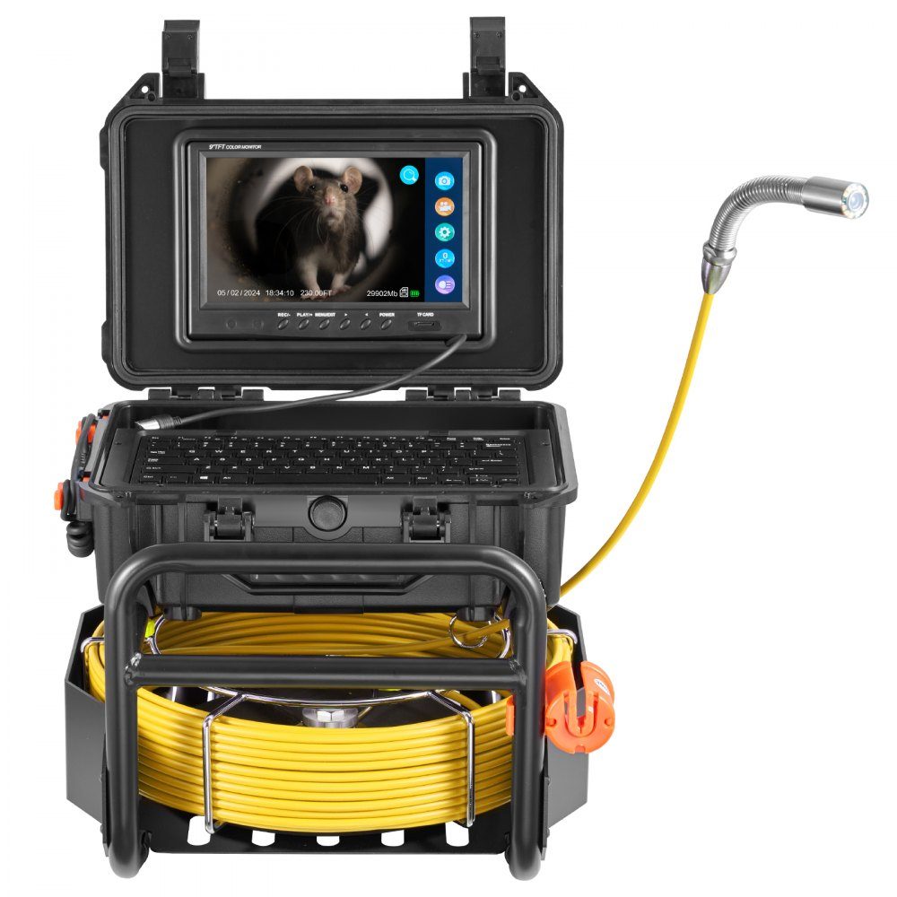 Kamera do kanalizacji 70m, samopoziomująca kamera do inspekcji rur z 512-Hz-Sender, licznik odległości, ekran 9 cali, kamera do rur HD 1080P z 12 diodami LED i 32-GB-Karte do rur kanalizacyjnych, endoskop – Nr kat. HT-24630