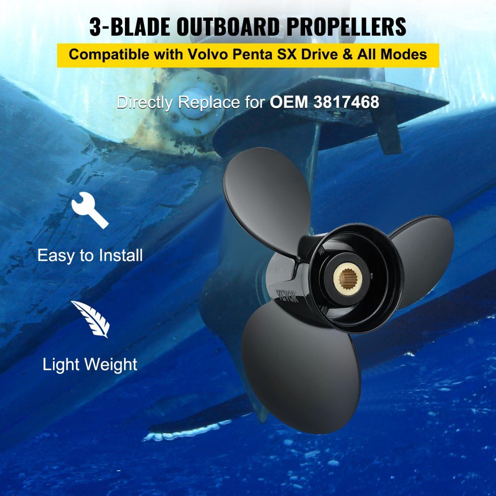 Hélice hors-bord remplace OEM 3817468 3 pales 14,5" x 19" Hélice de bateau en aluminium compatible avec Volvo Penta SX Drive tous les modèles avec 19-Zahn-Spline main droite