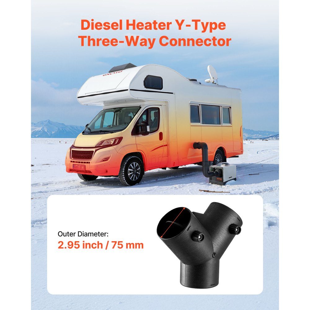 Diesel heater connector (75mm), diesel heater duct connection accessories, Y-shaped 3-way vent connectors with 2 90° rotating valves, connection connector for 2/5/8 kW diesel heater