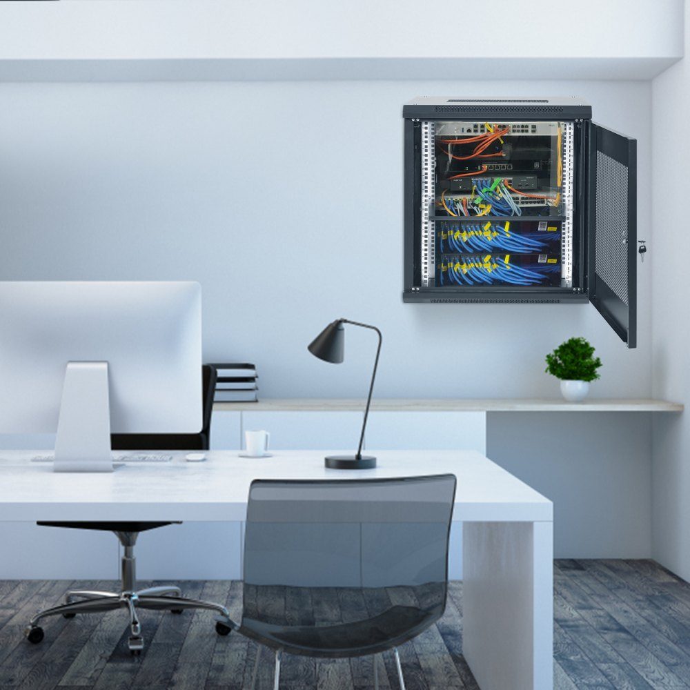 12U Wall Mount Network Server Cabinet 39.4cm/15.5" Deep Server Rack Cabinet Enclosure Max 90kg/200lbs. Floor-mounted loading capacity, with lockable door side panels, for IT equipment, A/V equipment