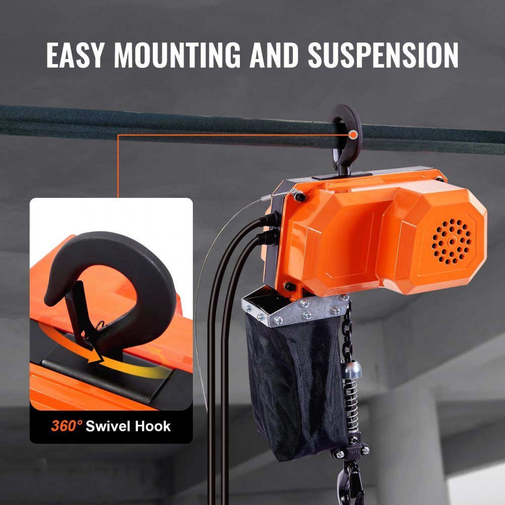Electric Chain Hoist, 150kg Load Capacity, 3m Lifting Height, Speed ​​2.3m/min, 230V Single Phase Overhead Crane with G80 Chain, 3m Wired Remote Control for Garage, Shop, Hotel, Home