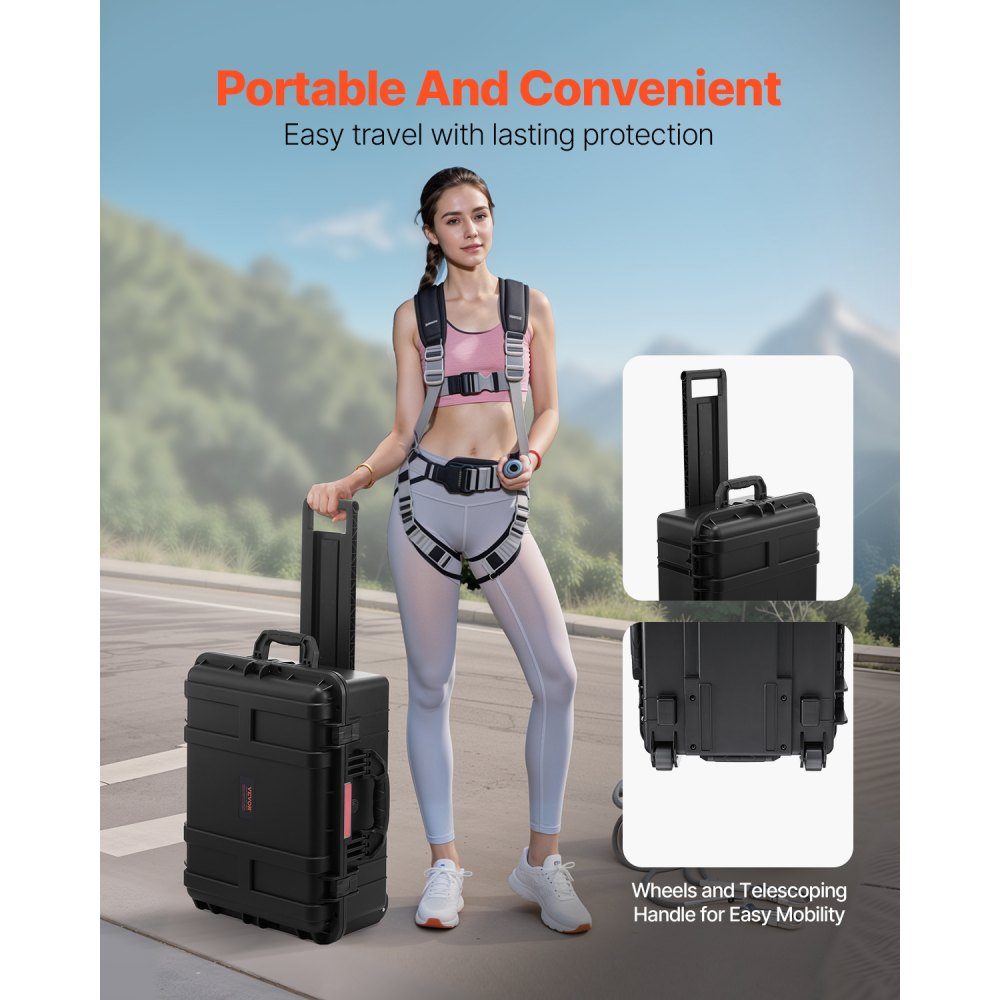 2.5 Cubic Feet Hard Shell Suitcase, Hard Shell Trolley Suitcase with Wheels and Extendable Pull Handle, Waterproof IP67-Schutzkoffer with 4 Clips, 4 Padlock Holes and Foam Insert