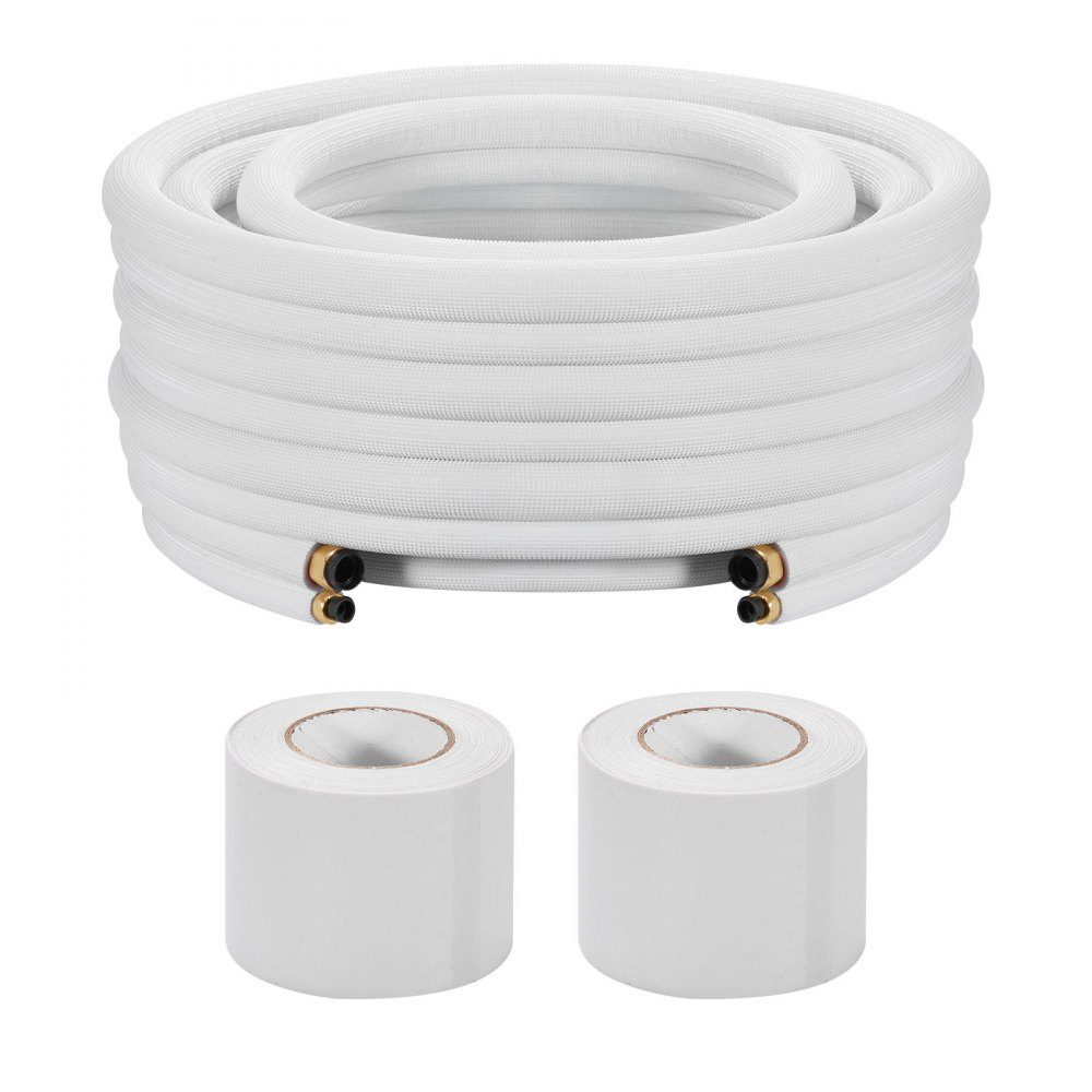 Tuyau réfrigérant 15,24 m, tuyau en cuivre diamètre extérieur 6,4 et 12,7 mm, batterie isolée PE avec écrous évasés, cerclage, pour climatisation mini split, système CVC ou pompe à chaleur