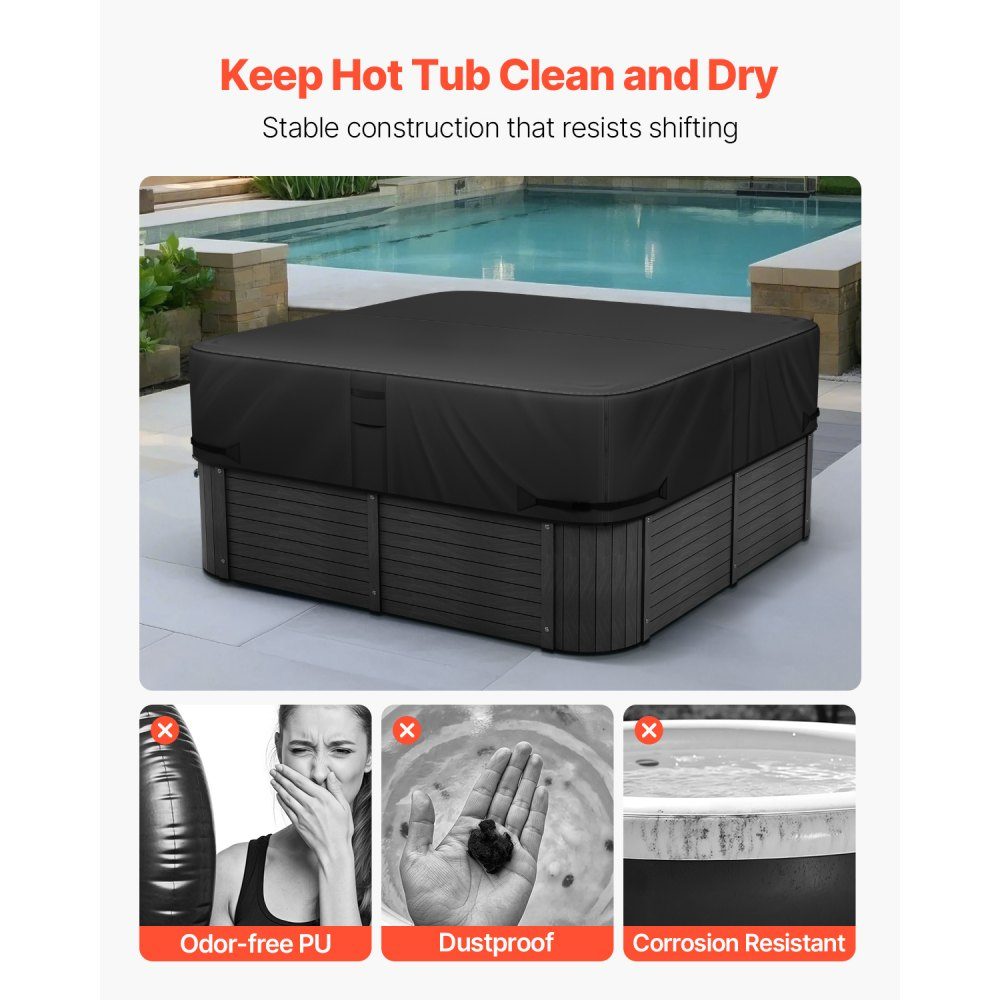 Whirlpool-Abdeckung (2235 x 2235 x 508 mm), wetterfest und wasserdicht, Spa-Abdeckung, Staubschutz aus Oxford-Gewebe und 950 N Reißfestigkeit, staubdicht für Badewannen, Schwarz
