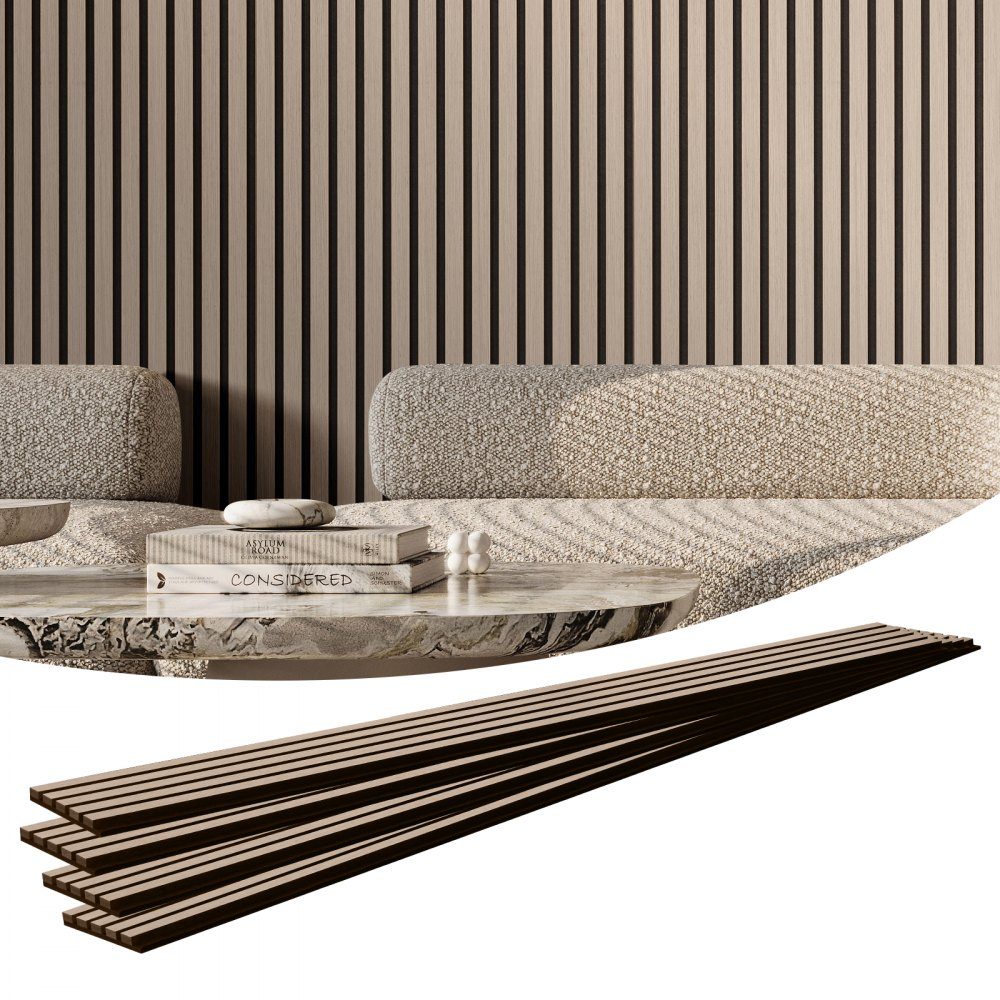 Akustikpaneele, 2400 x 200 x 21 mm, Akustikwandpaneele, MDF-Akzent-Holzwandpaneele für moderne Innenwanddekoration, Akustikpaneele, Kunstholz-Wandpaneele zur Geräuschreduzierung, 4er-Set