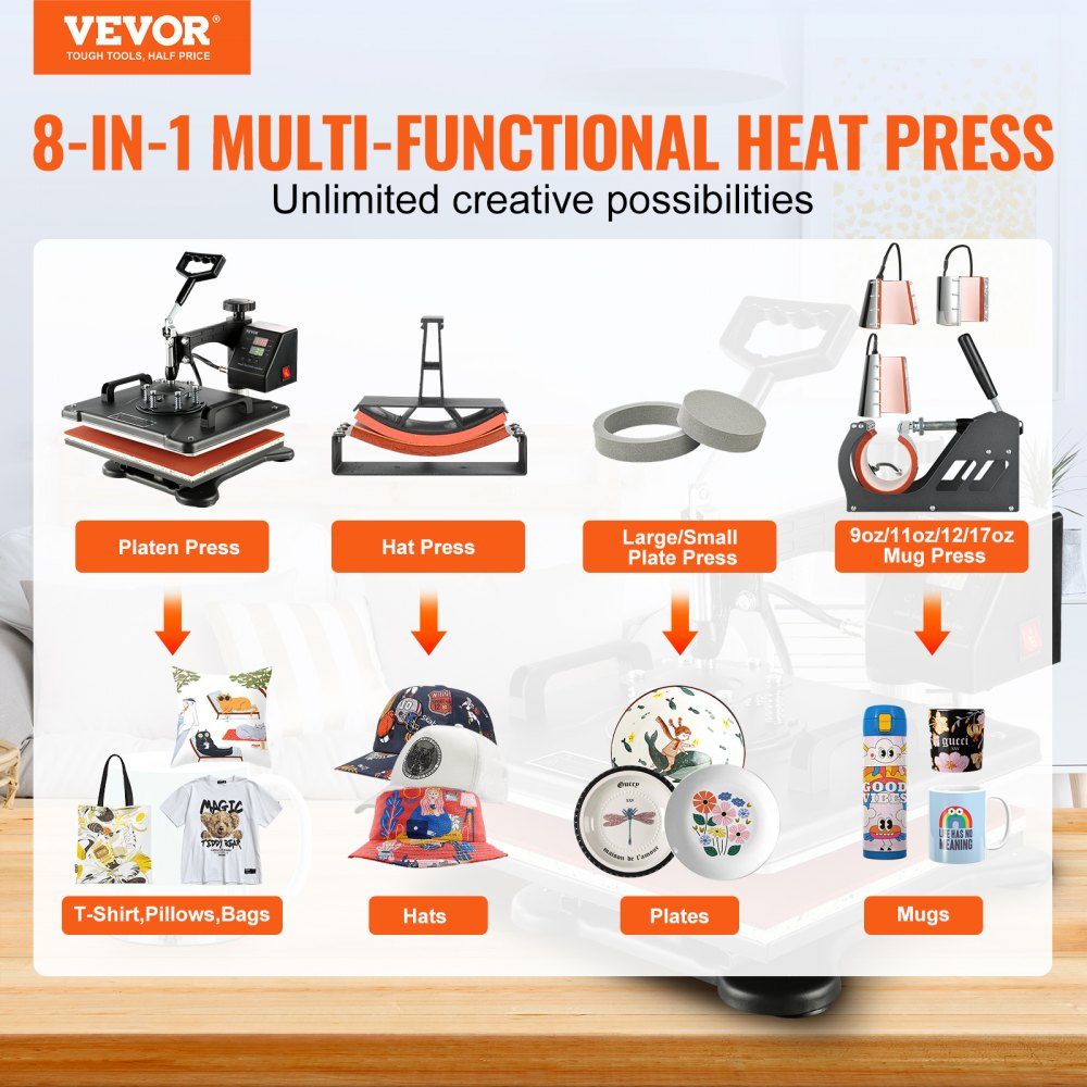 Heat Press 8 in 1 Heat Press Machine 38x30cm T-Shirt Press Machine Heat Press Machine DIY Heat Press with Digital LED Temperature