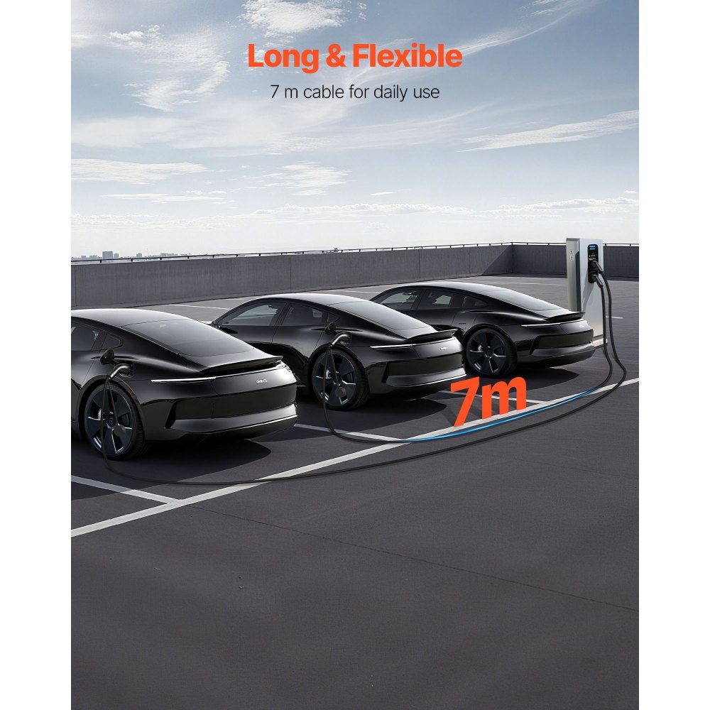 EV Charging Cable 16A 7m Max 11kW Extension Cable Compatible with Type 2 Electric Vehicle Chargers 3 Phase AC 480V 50Hz IP65-Autoladekabel with Carry Bag