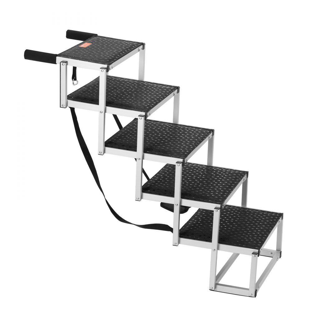 Dog Stairs for Cars, Wide 5 Step Dog Car Stairs, Folding Dog Car Ramp with Non-Slip Surface, Portable Lightweight Aluminum Pet Stairs for Car, SUV and Truck, Supports up to 68kg