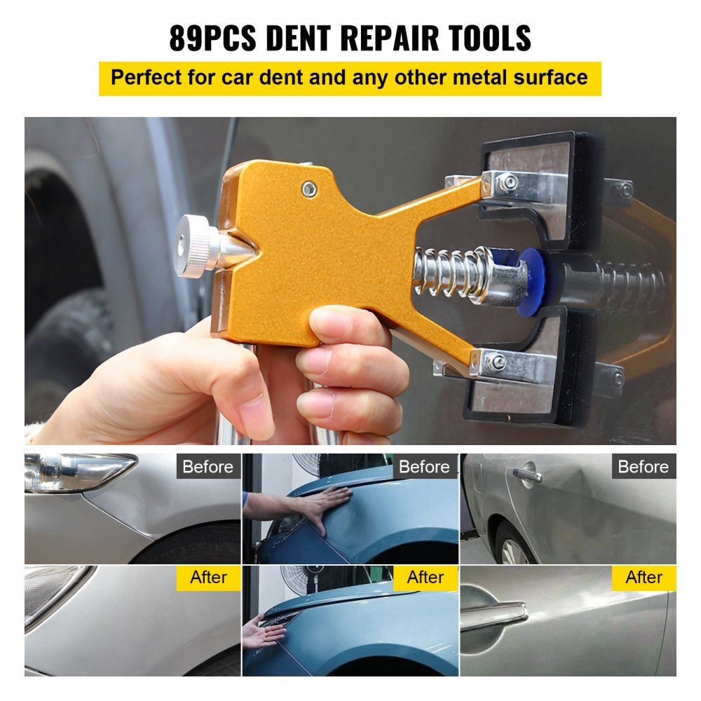 89 Piece Car Dent Repair Kit, Professional Paintless Dent Removal Tool, DIY Repair Puller Kit, Dent Removal Tool, Hail Repair, LED Reflective Plate, Slide Hammer, Dent Lifter, T-Bar
