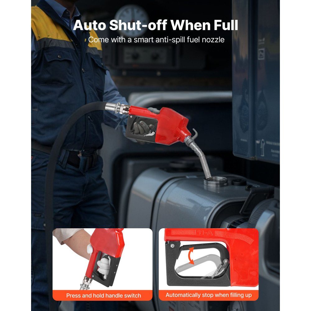 Kraftstoffpumpe, 12 V DC, 37 l/min, Dieselpumpen-Set mit automatischer Abschaltdüse, Förderschlauch, Überhitzungsschutz, Stromkabel, explosionsgeschützt, für Benzin, Diesel und Kerosin