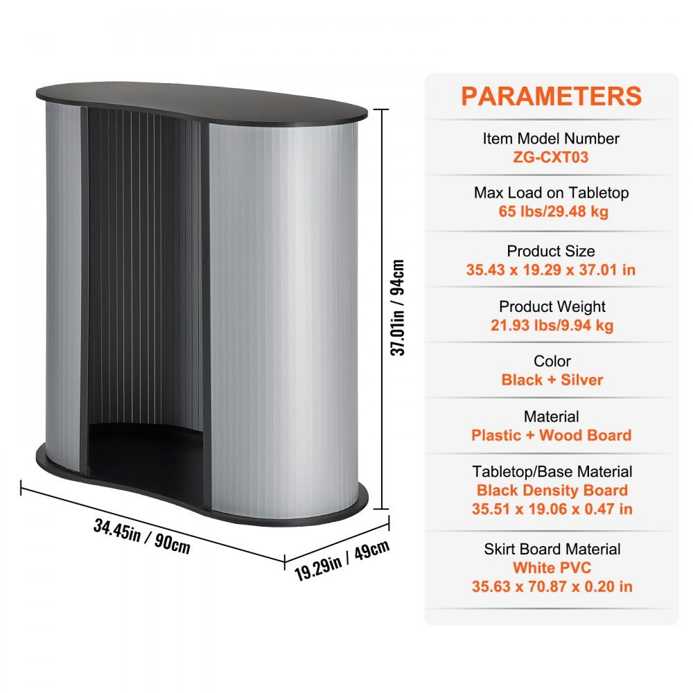 Portable Trade Show Counter, Trade Show Counter, 90x49x94cm Trade Show Stand, Exhibition Counter Stand, Foldable Promotion Retail Standing Table, Pop Up Podium with Storage Compartment, Carry Bag