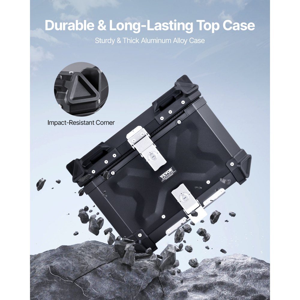 Motorrad-Topcase, Motorradkoffer, 55 l, Aluminiumlegierung, Heckbox mit Lederfutter, abnehmbare Motorrad-Topbox mit Schloss und Rückenpolster, Helmkoffer (470 x 430 x 367 mm), Schwarz