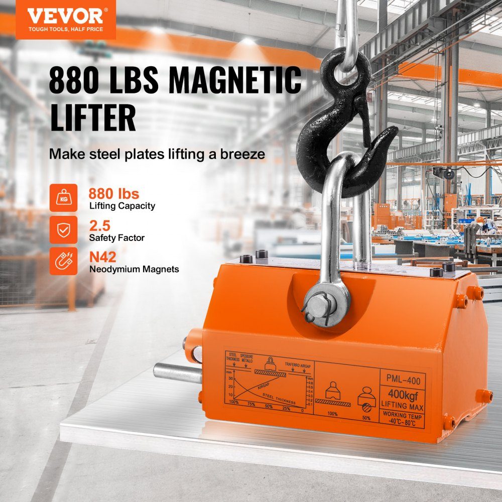 Magnetic Lifter, 400kg Pulling Force, 2.5 Safety Factor, Neodymium and Steel, Load Lifting Magnet with Release, Permanent Load Lifting Magnets, Heavy Duty Magnet for Lifting, Shop Crane, Block, Board