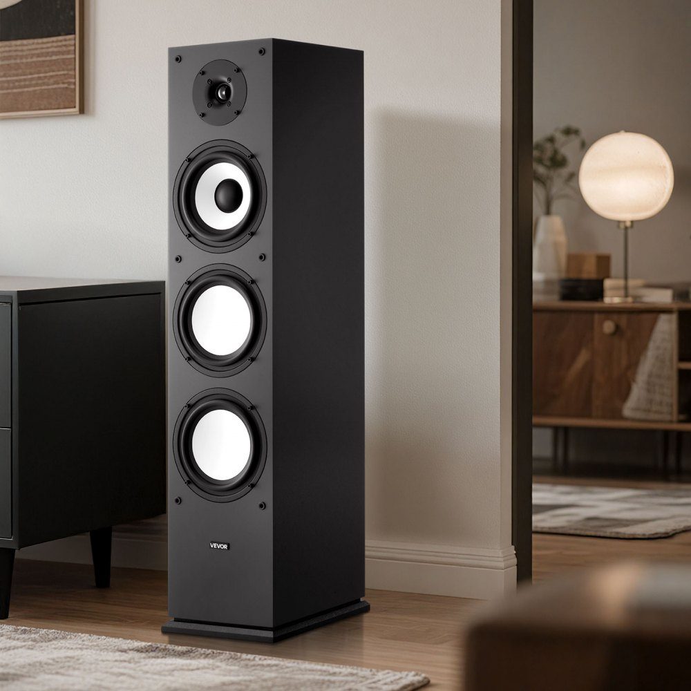 Passive floorstanding speaker, 2-way system with 1" tweeter, 6.5" woofer, 200W peak power, 70Hz-20kHz frequency response, robust MDF housing, for home audio, single