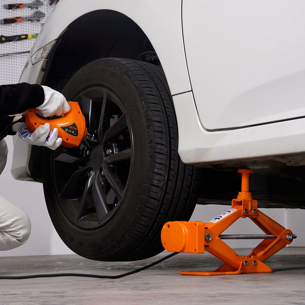 Podnośnik nożycowy Elektryczny podnośnik nożycowy 3 tony, podnośnik samochodowy z kluczem udarowym, skrzynka narzędziowa, korba ręczna, podnośnik 130-370 mm / 170-420 mm do samochodów osobowych, SUV-ów, sedanów itp.