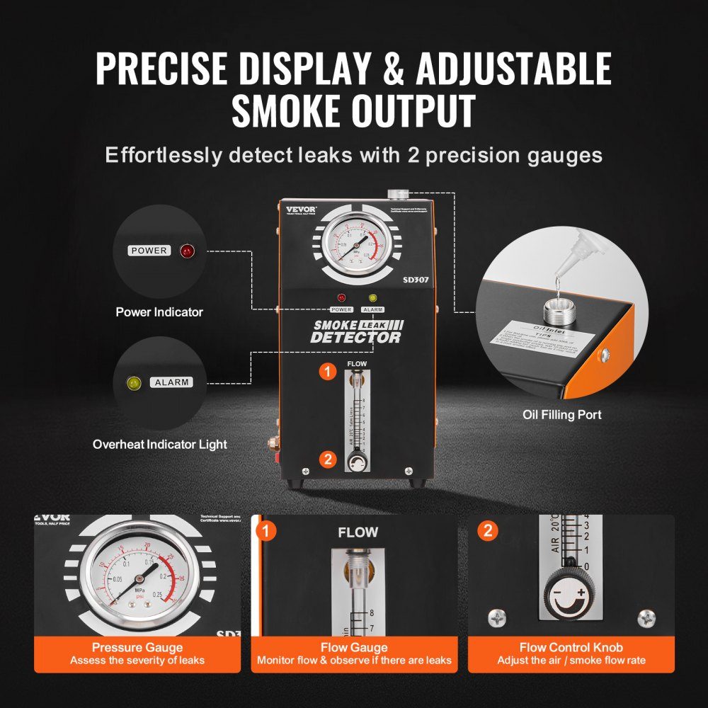 Autorookmachine rookmachine lekdetector 8 L/min, autorookmachine luchtmodus & rookmodus twee modellen, lekdetector met manometer en luchtpompen, lekdetector voor mistmachines