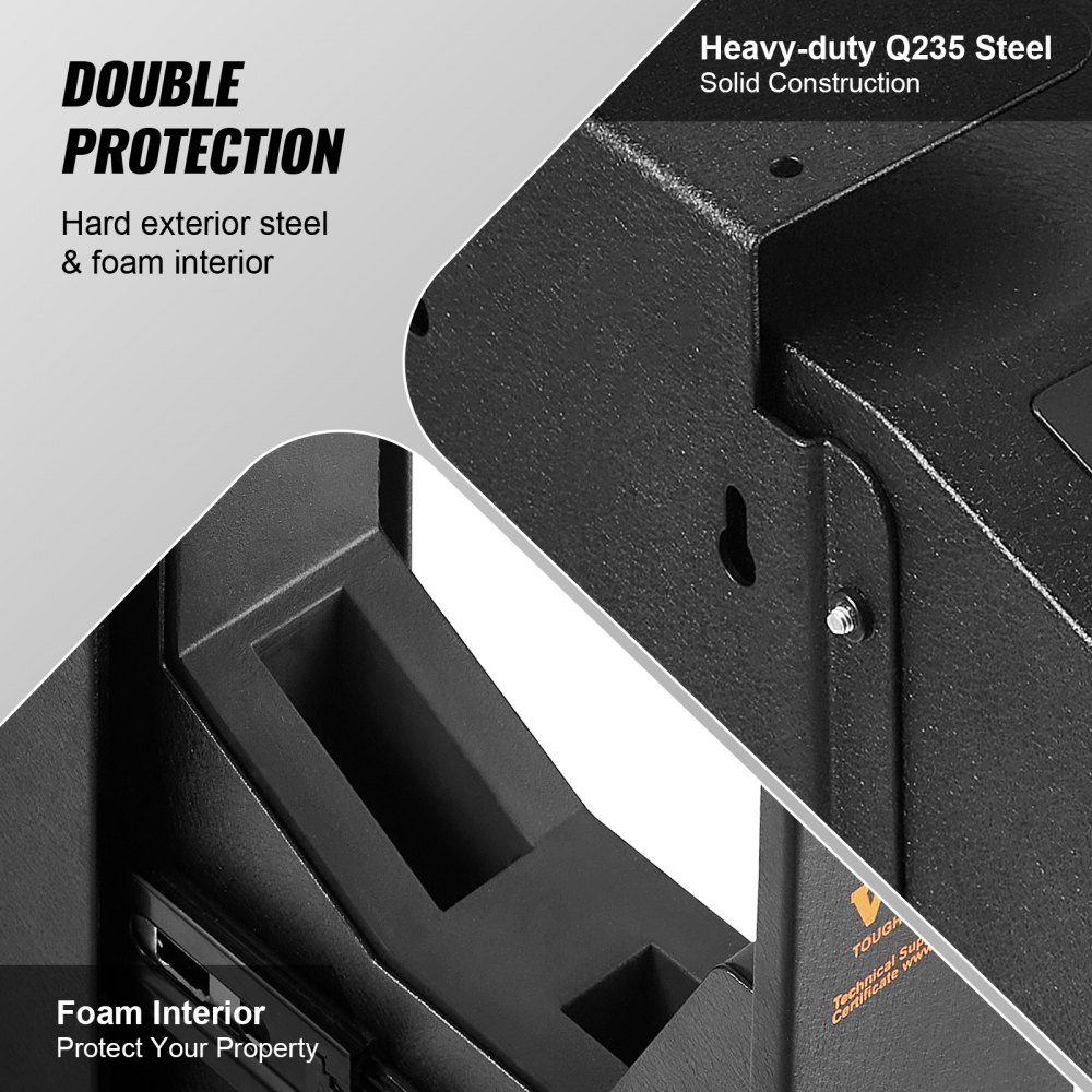 Gun Safe, Wall Mounted Gun Safe, 1 Gun, Gun Safe for Fingerprint, Key or Password, Cold Rolled Steel Gun Safe, 320 x 255 x 95mm, Gun Cabinet Wall Safe