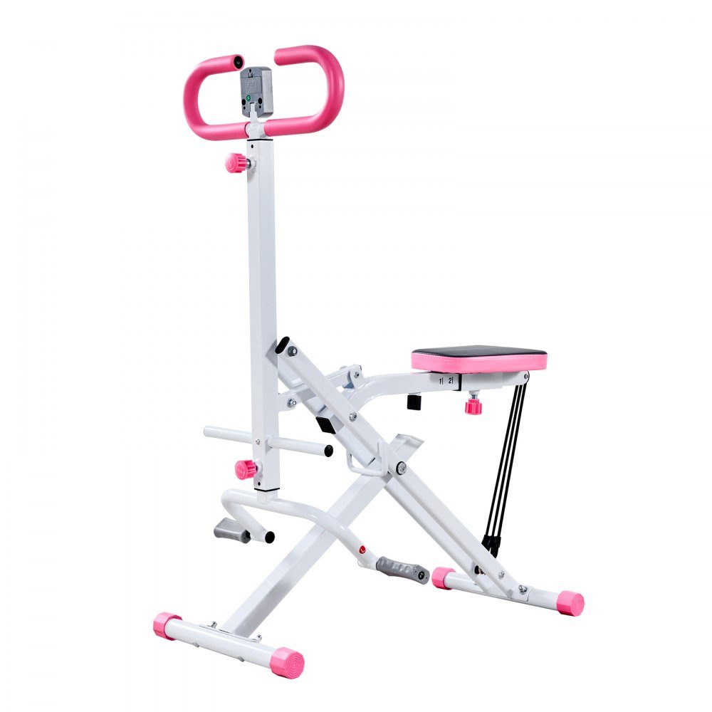 Squat Machine for Deep Squats, Folding Exercise Machine, Glute Trainer with 5 Level Adjustable Seat, Home Exercise Machine for Buttocks and Legs, Glute Machine White + Pink