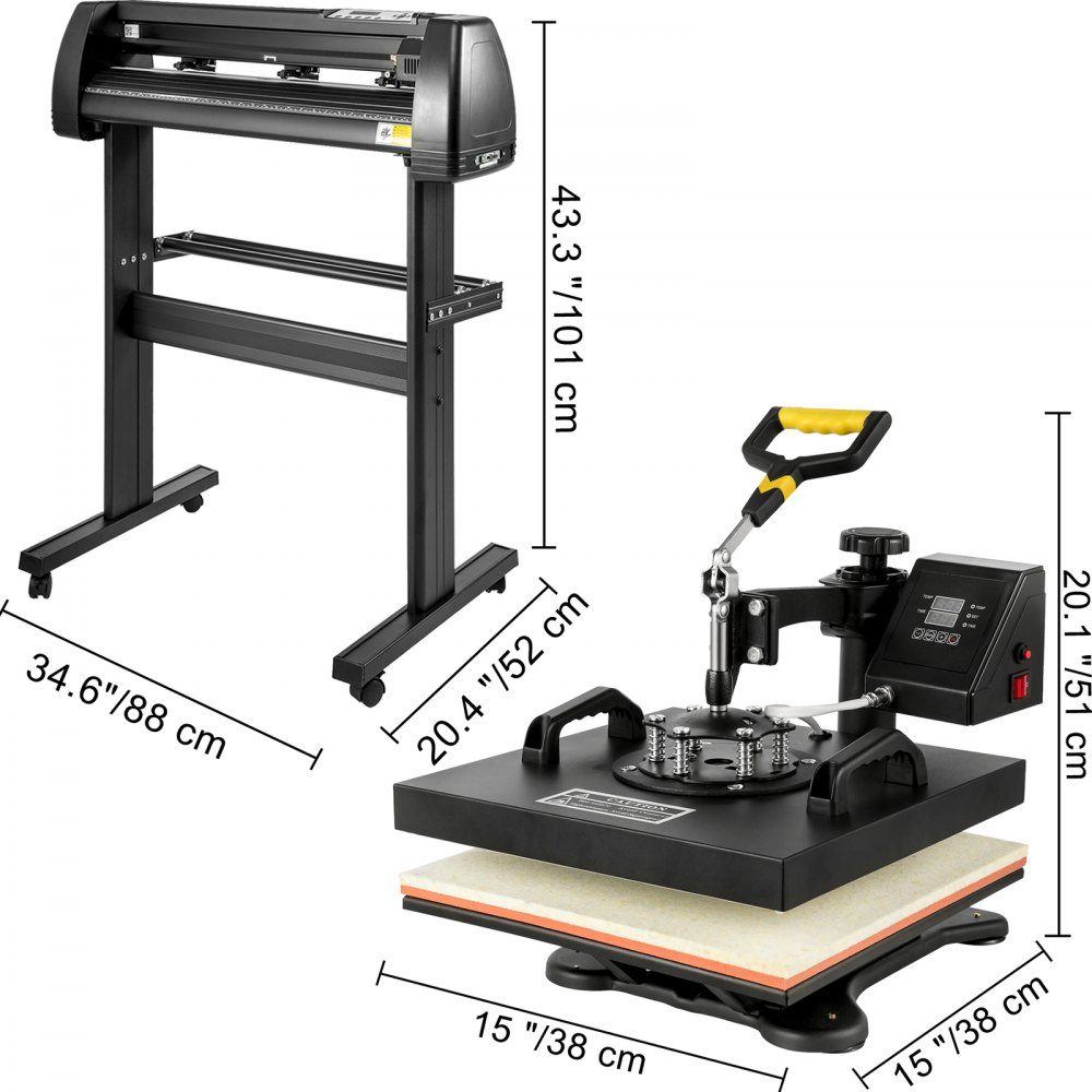 5 In 1 Heat Press 711.2mm Vinyl Cutting Plotter Stepper Motor 38x38cm