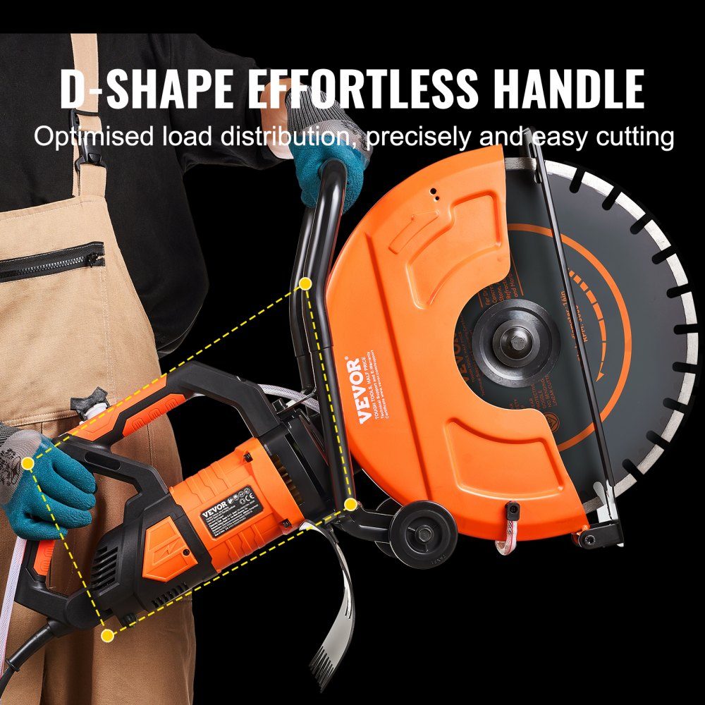 Electric Concrete Saw 406mm Heavy Duty Circular Saw 2800W Cutting Depth 152mm Wet/Dry Disc Saw with Water Pipe Water Pump Saw Blade for Stone and Brick