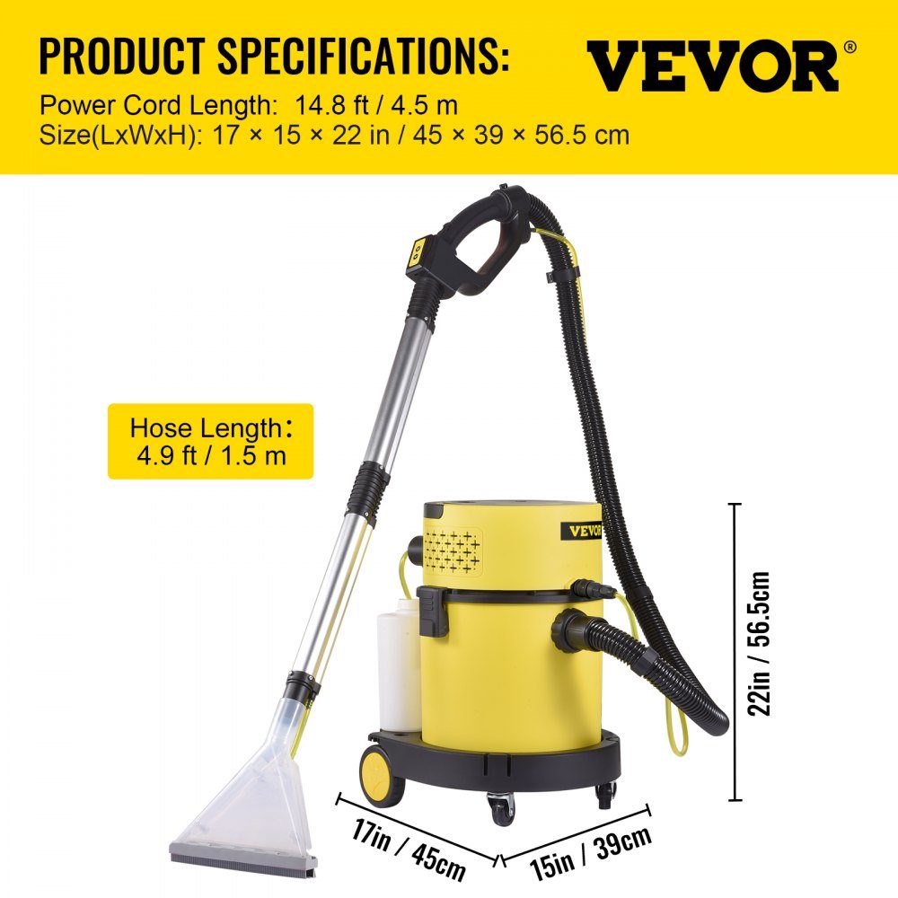 4-in-1 1200W stofzuiger Nat/droog stofzuiger Tapijtreiniger Natstofzuiger 20L capaciteit Bekledingsreiniger HEPA- en sponsfilter Industriële stofzuiger