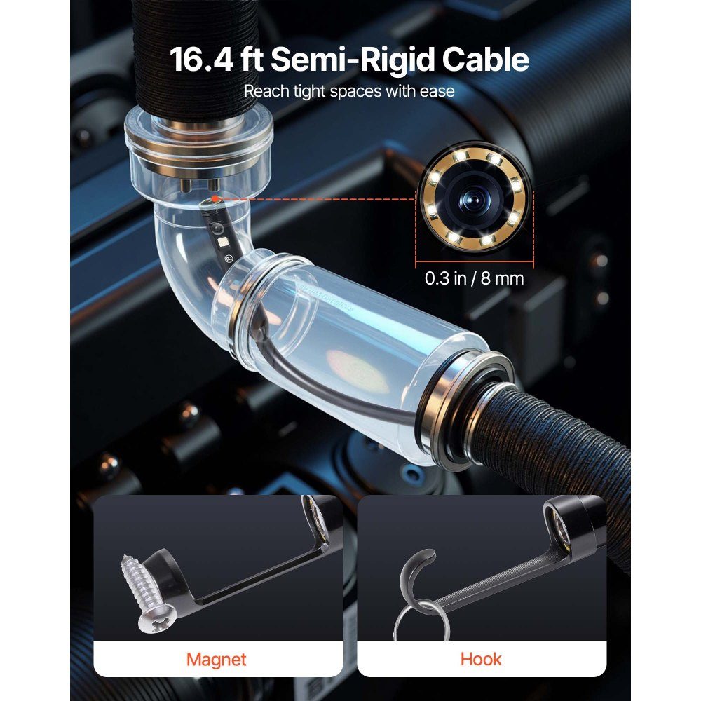 Endoscope Camera with Light Triple Lens Industrial Endoscope 4.5" IPS Screen Inspection Camera 1920x1080 Waterproof Pipe Camera Car Engine Sewer HVAC Duct Inspection