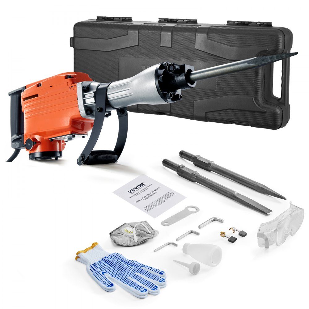 Heavy Duty Concrete Breaker Demolition Hammer 2200W 1-1/8"/28.6mm Electric Demolition Hammer Drill Concrete Hammer 1400BPM Includes Pointed Chisel Flat Chisel for Slate Concrete etc