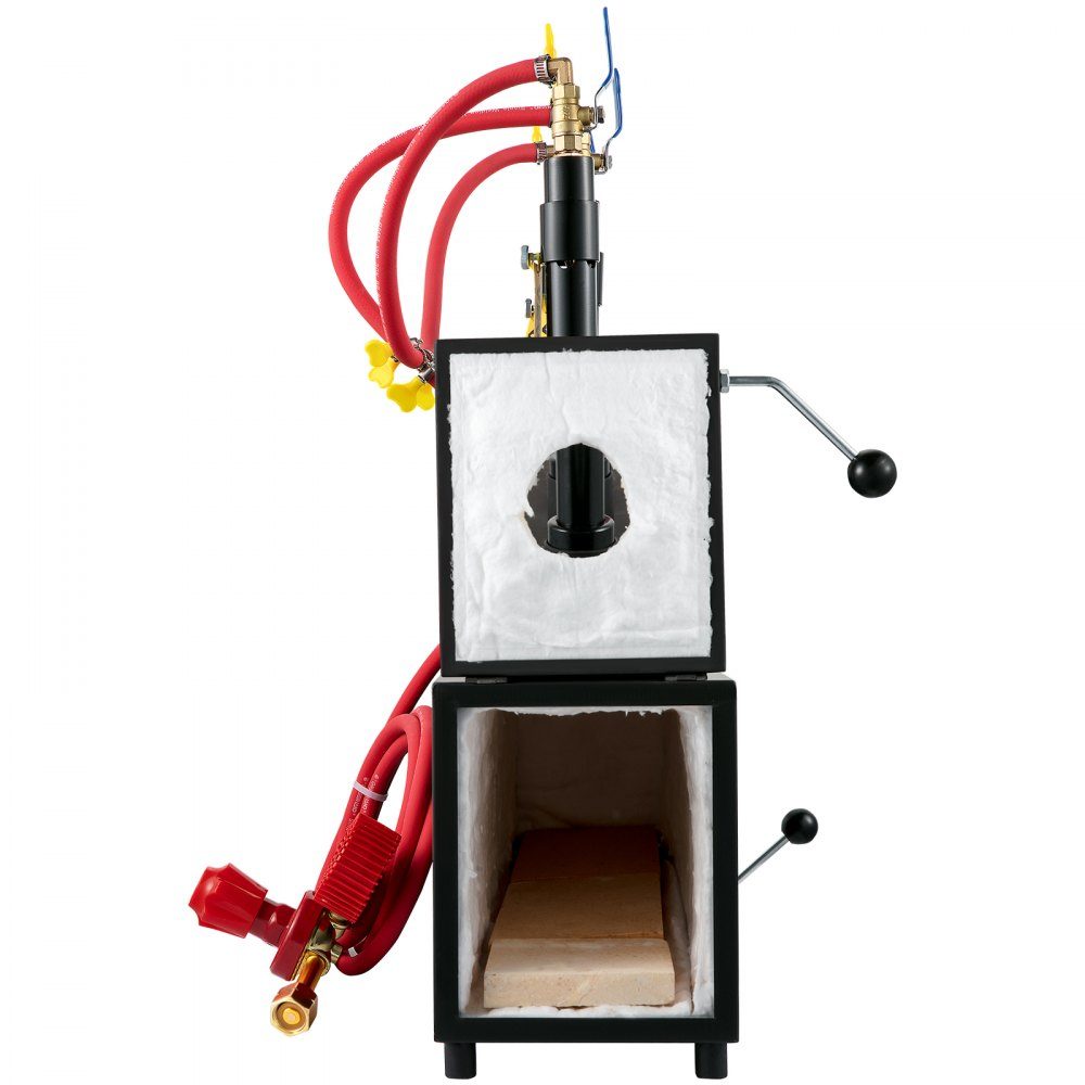 Gas-Schmiedeofen 1350 °C, Brenner-Schmiede 15 L, Schmiedeofen drei Brenner, zweitürige Auskleidung mit Aluminiumsilikatfaser, Metall-Schmiede max. Leistung 230,4 kWh / 786.000 BTU, Gasdruckregler