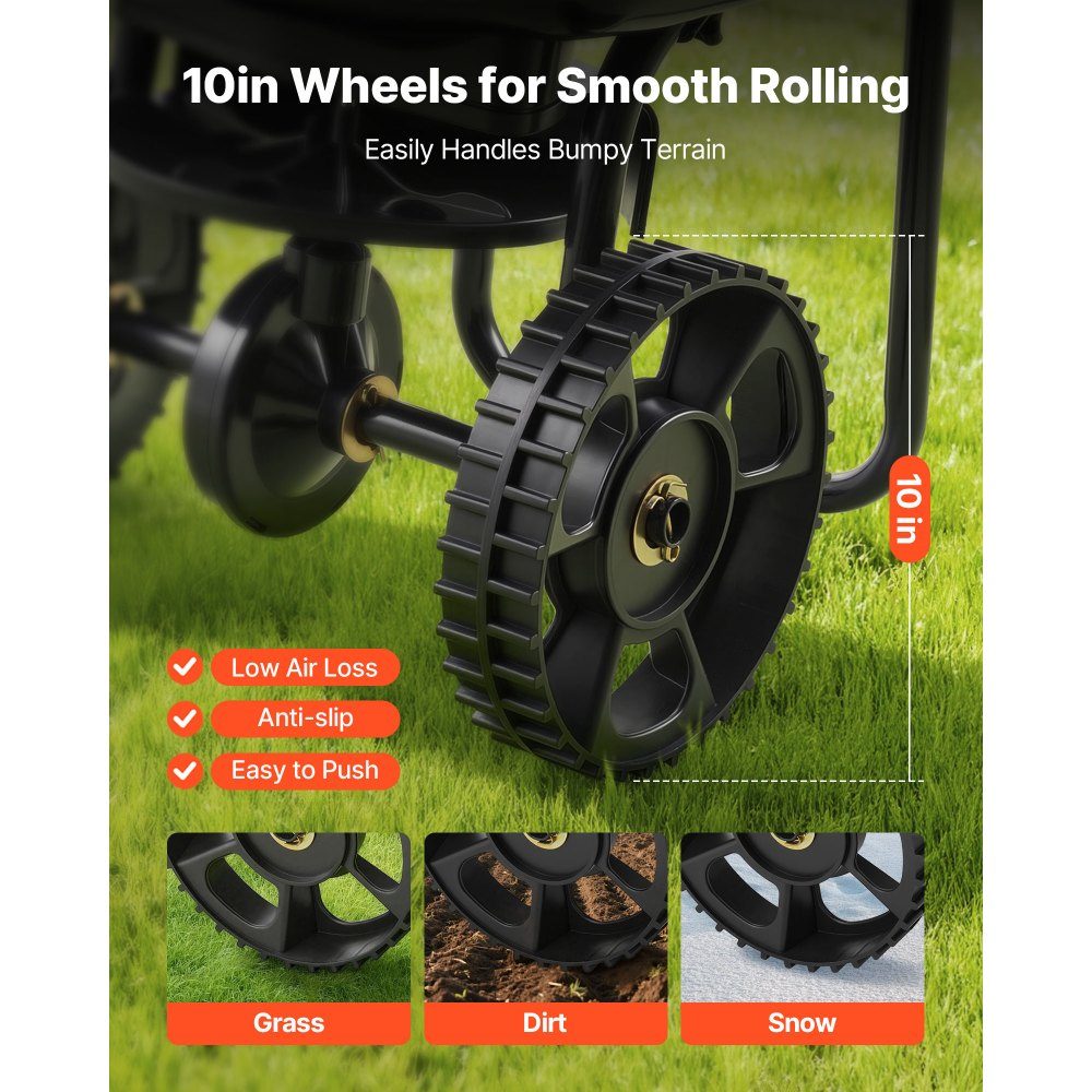 Spreader 6.8 kg capacity, fertilizer spreader 3 m spreading width, centrifugal spreader with 25.4 cm tires, adjustable spreading quantity, standard spreader for fertilizer and seeds in the home garden