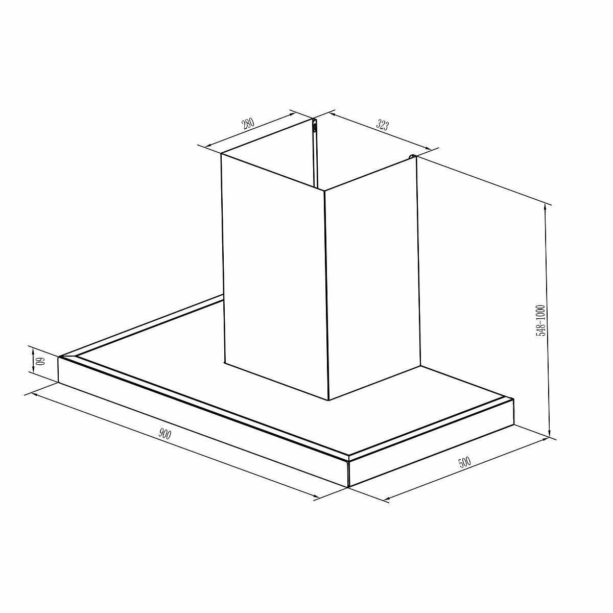 *BESTSELLER* Dunstabzugshaube Blockhaube 90 cm mit silberner Glasfront