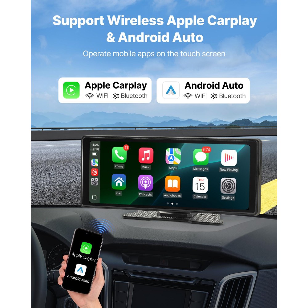 Kabelloses Autoradio (254 mm), tragbares Radio mit Touchscreen, kompatibel mit Apple CarPlay Android Auto, CarPlay-Bildschirm für Auto mit Sprachsteuerung, Mirror Link, Bluetooth, GPS-Navigation Kabelloses Autoradio (254 mm), tragbares Radio mit Touchscreen, kompatibel mit Apple CarPlay Android Auto, CarPlay-Bildschirm für Auto mit Sprachsteuerung, Mirror Link, Bluetooth, GPS-Navigation