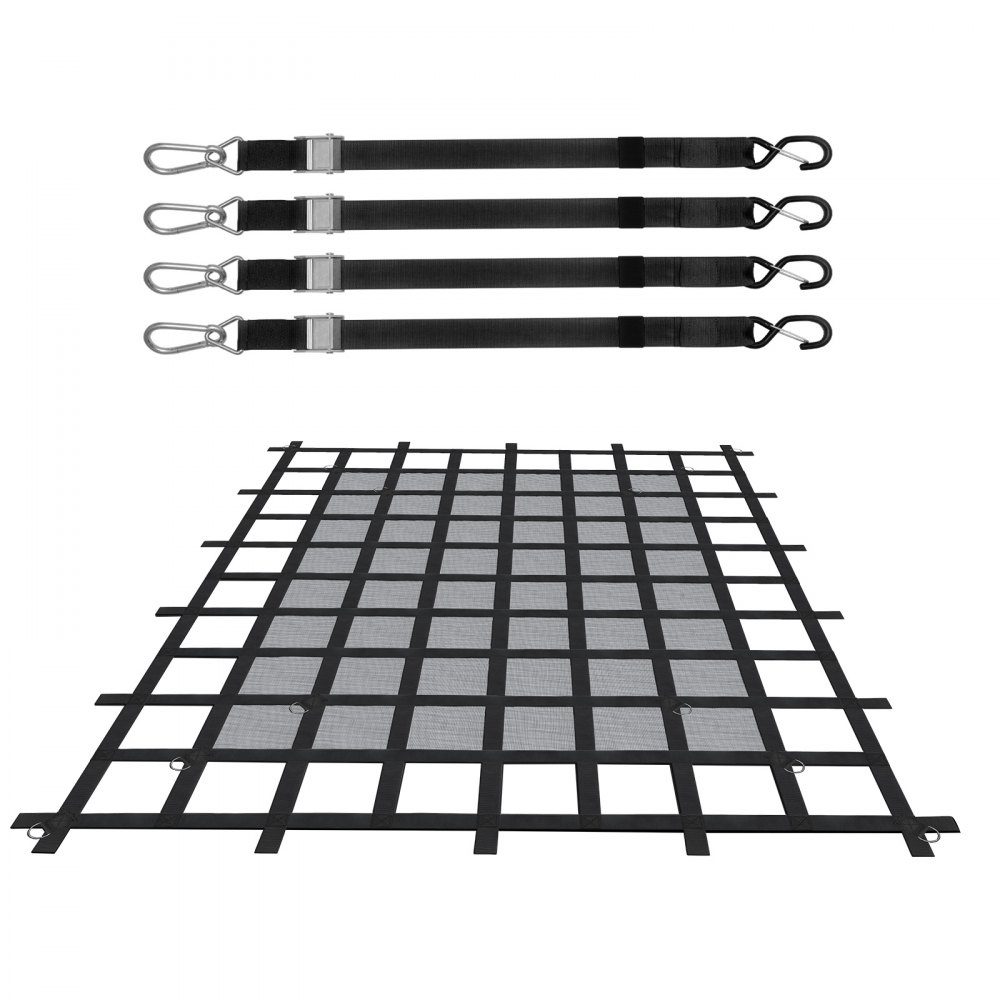 Cargo Net, 183 x 145 cm, Truck Bed Net, 4 Adjustable Straps with Carabiners & S-Hooks, Transport Net Wear-Resistant & Weatherproof, Luggage Net Suitable for Pickup, Truck, Jeep, SUV, Boat