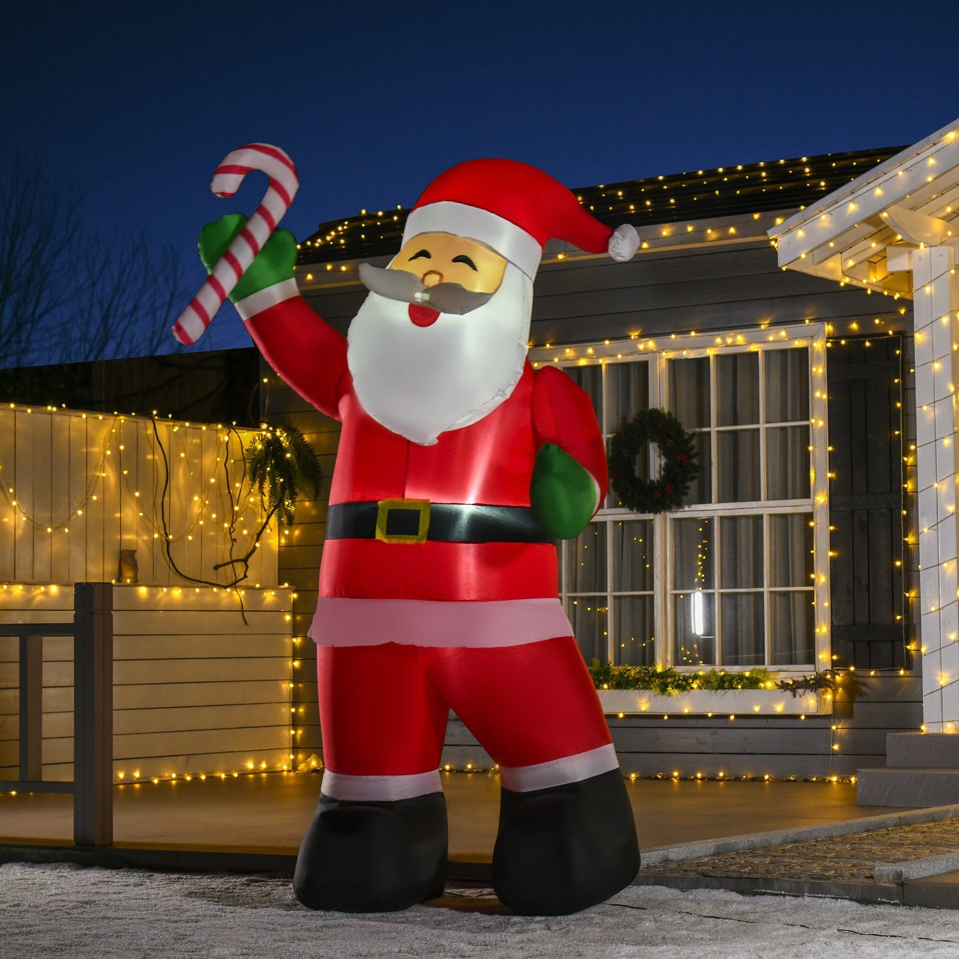 Décoration de Noël, canne en bonbon gonflable du Père Noël avec lumières et accessoires